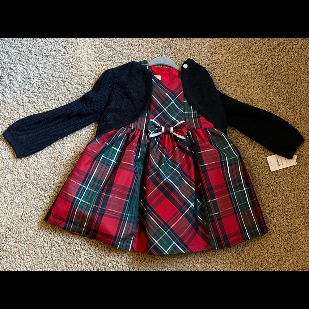 Laura Ashley Toddler Christmas Dress with Black Cardigan - 2T